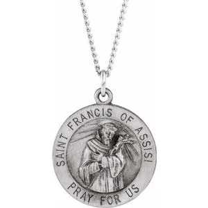 Sterling Silver 18 mm Round St. Francis of Assisi Medal Necklace