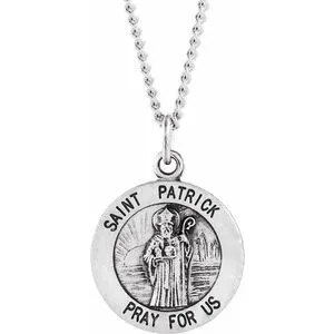 Sterling Silver 18 mm Round St. Patrick 18" Necklace