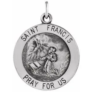 Sterling Silver 18.25 mm Round St. Francis of Assisi Medal Necklace