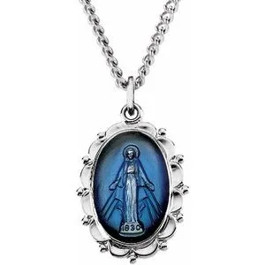 Sterling Silver 21x15 mm Oval Miraculous 18" Necklace