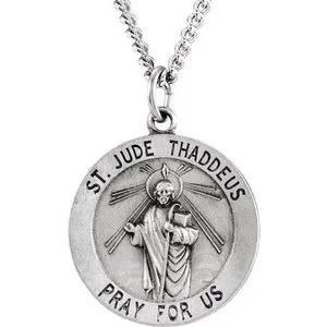 Sterling Silver 22 mm Round St. Jude Thaddeus Medal 24" Necklace