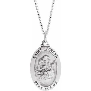 Sterling Silver 23.5x16 mm St. Joseph Oval Necklace
