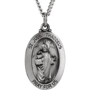 Sterling Silver 25.2x17.7 mm Oval St. Jude Thaddeus 24" Necklace