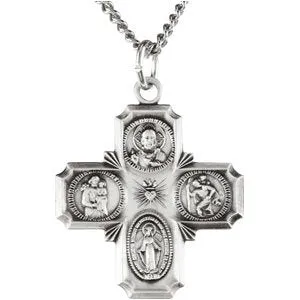 Sterling Silver 25x24 mm Four-Way Cross Medal 24" Necklace