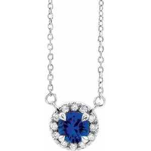 Sterling Silver 3 mm Natural Blue Sapphire & .03 CTW Natural Diamond 18" Necklace
