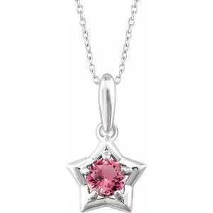 Sterling Silver 3 mm Round October Youth Star Birthstone 15" Necklace