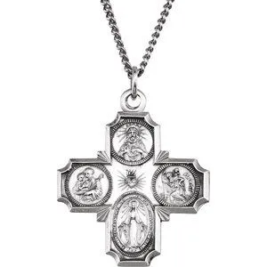Sterling Silver 30x29 mm Four-Way Cross Medal 24" Necklace