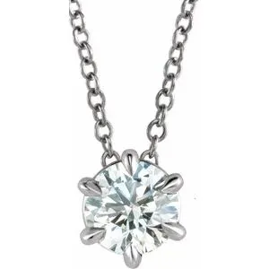 Sterling Silver 3/4 CT Natural Diamond Solitaire 16-18" Necklace