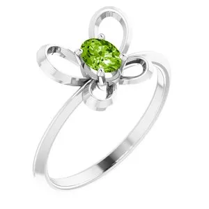Sterling Silver 4x3 mm Oval August Youth Butterfly Birthstone Ring
