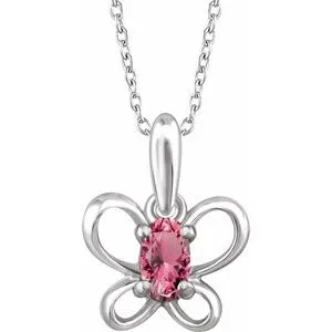 Sterling Silver 4x3 mm Oval October Youth Butterfly Birthstone 15" Necklace