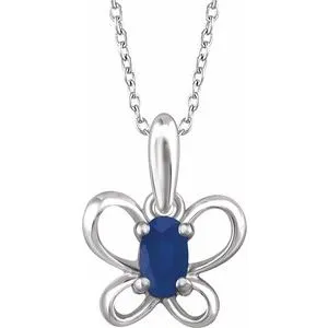 Sterling Silver 4x3 mm Oval September Youth Butterfly Birthstone 15" Necklace