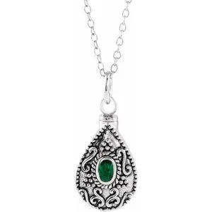 Sterling Silver 6x4 mm Pear May Ash Holder Birthstone 18" Necklace