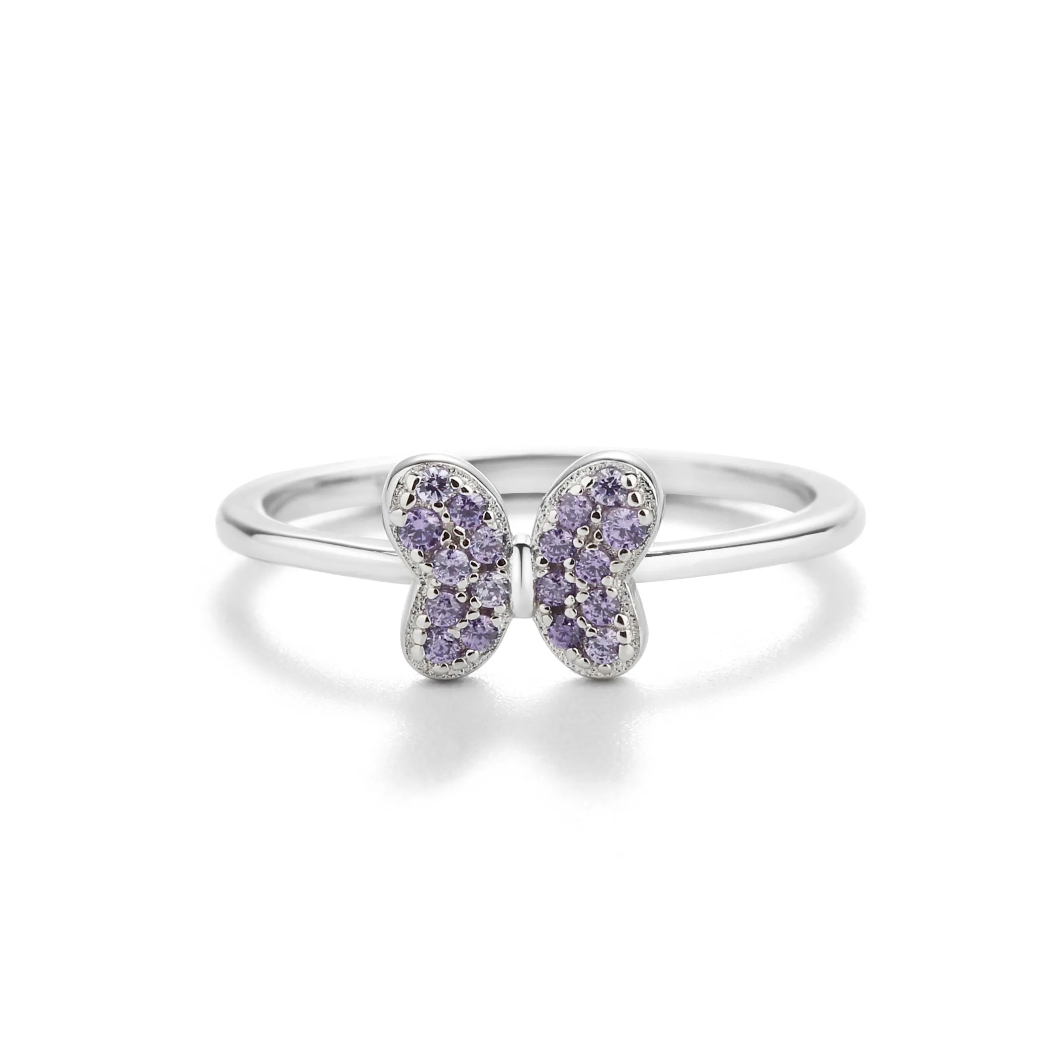 Sterling Silver Amethyst Butterfly Ring with CZs for Kids
