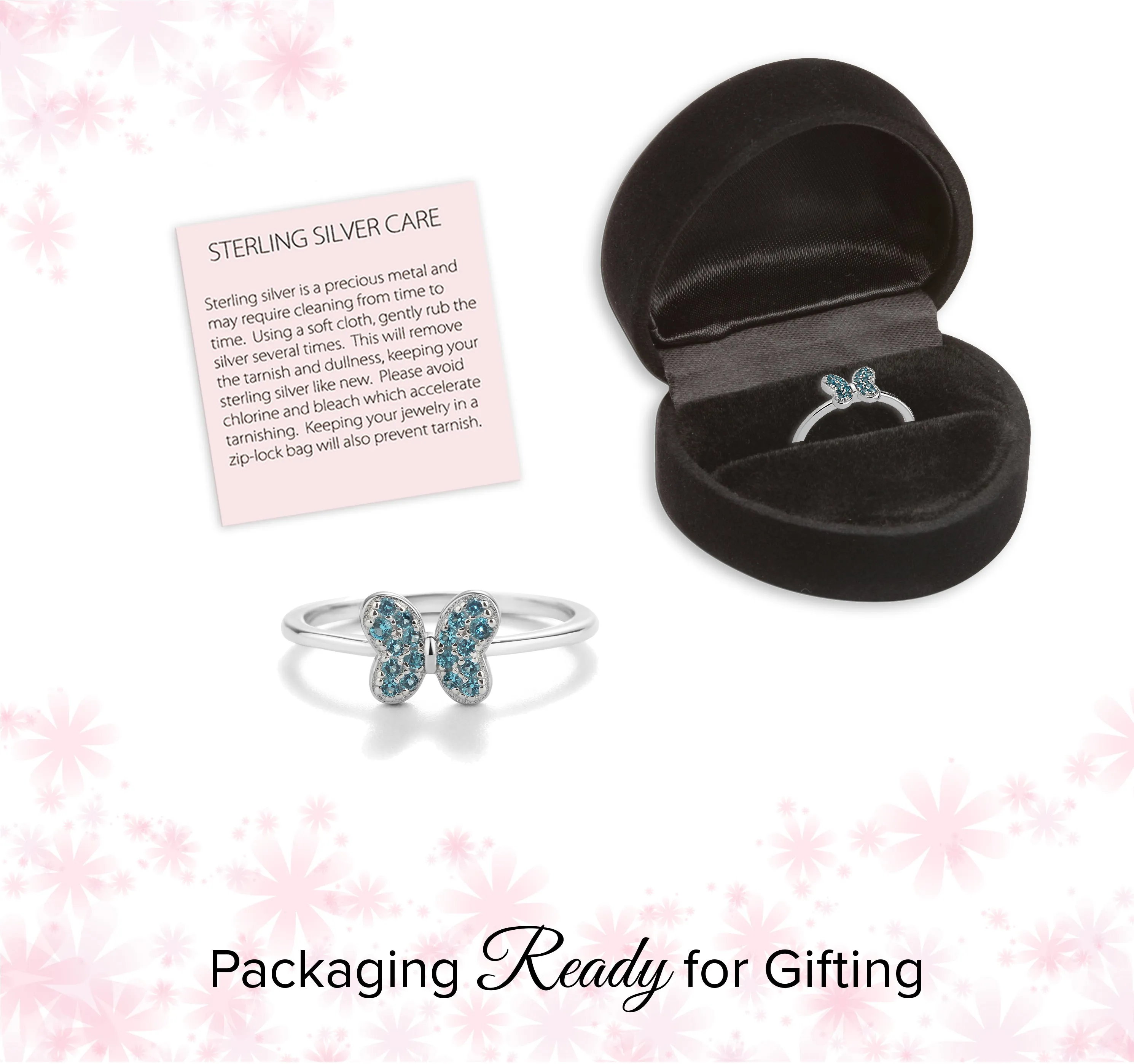 Sterling Silver Amethyst Butterfly Ring with CZs for Kids
