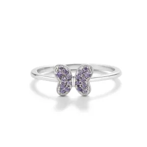 Sterling Silver Amethyst Butterfly Ring with CZs for Kids