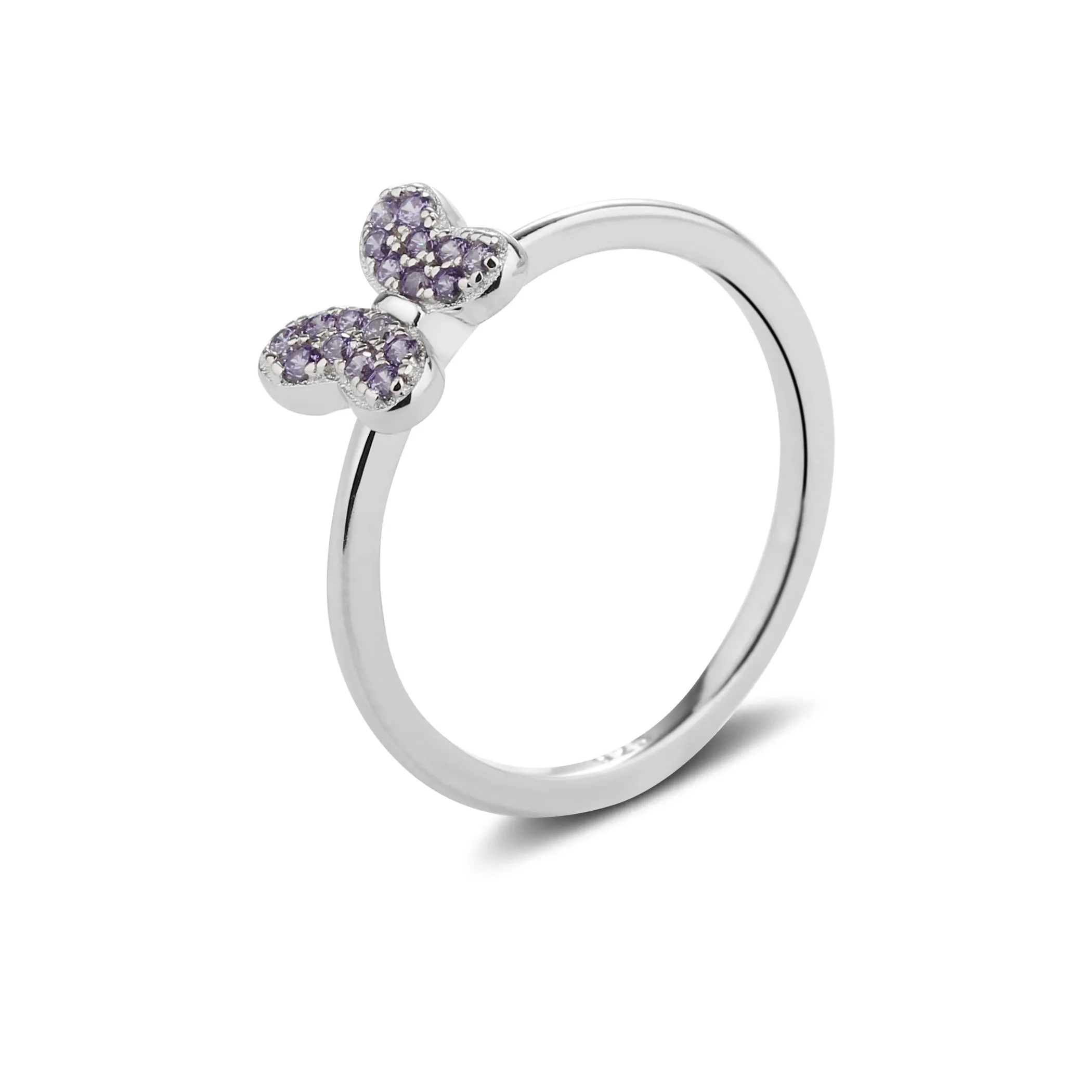Sterling Silver Amethyst Butterfly Ring with CZs for Kids