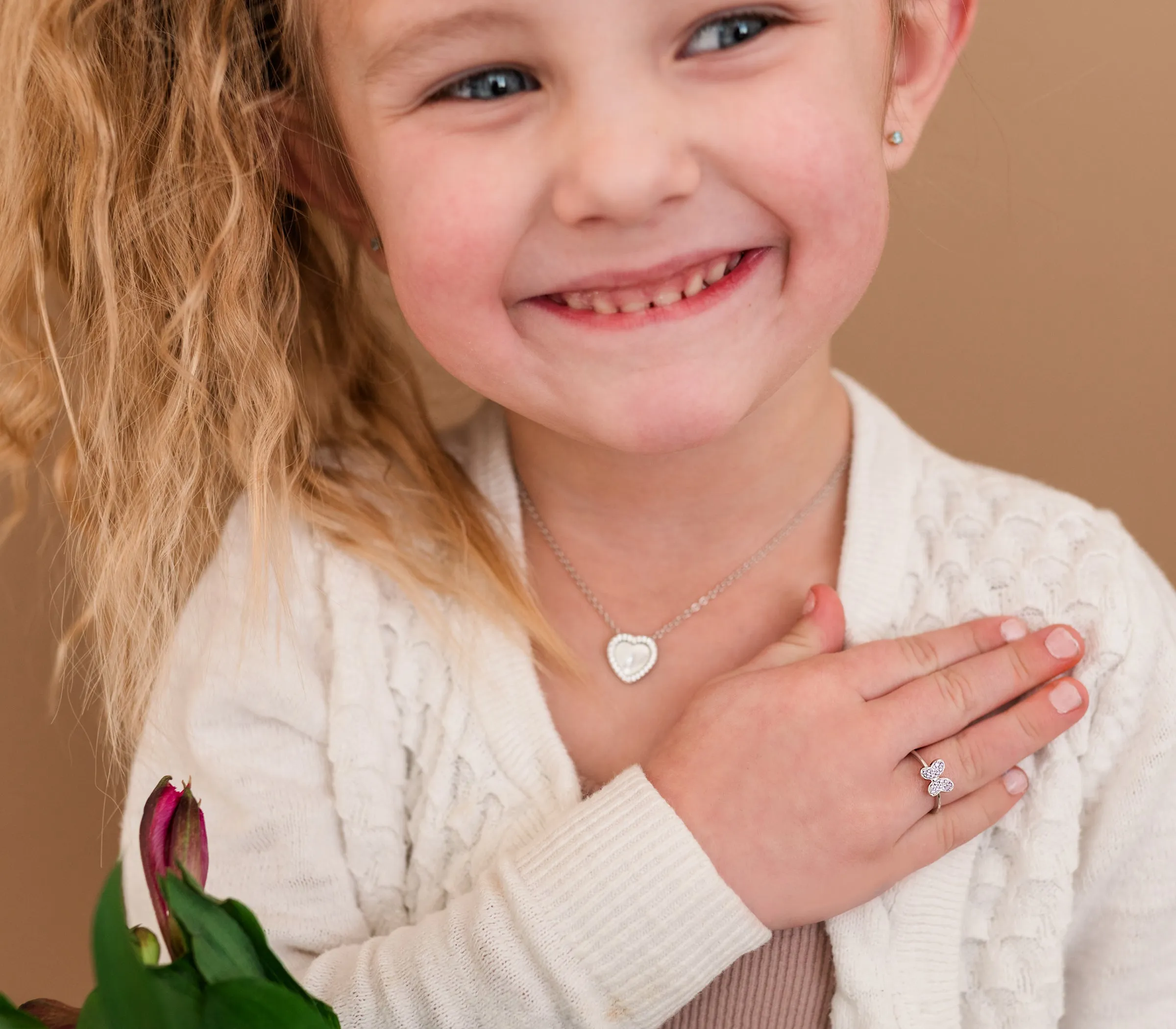 Sterling Silver Amethyst Butterfly Ring with CZs for Kids