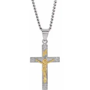 Sterling Silver & 14K Yellow 28x16.2 mm Crucifix 24: Necklace