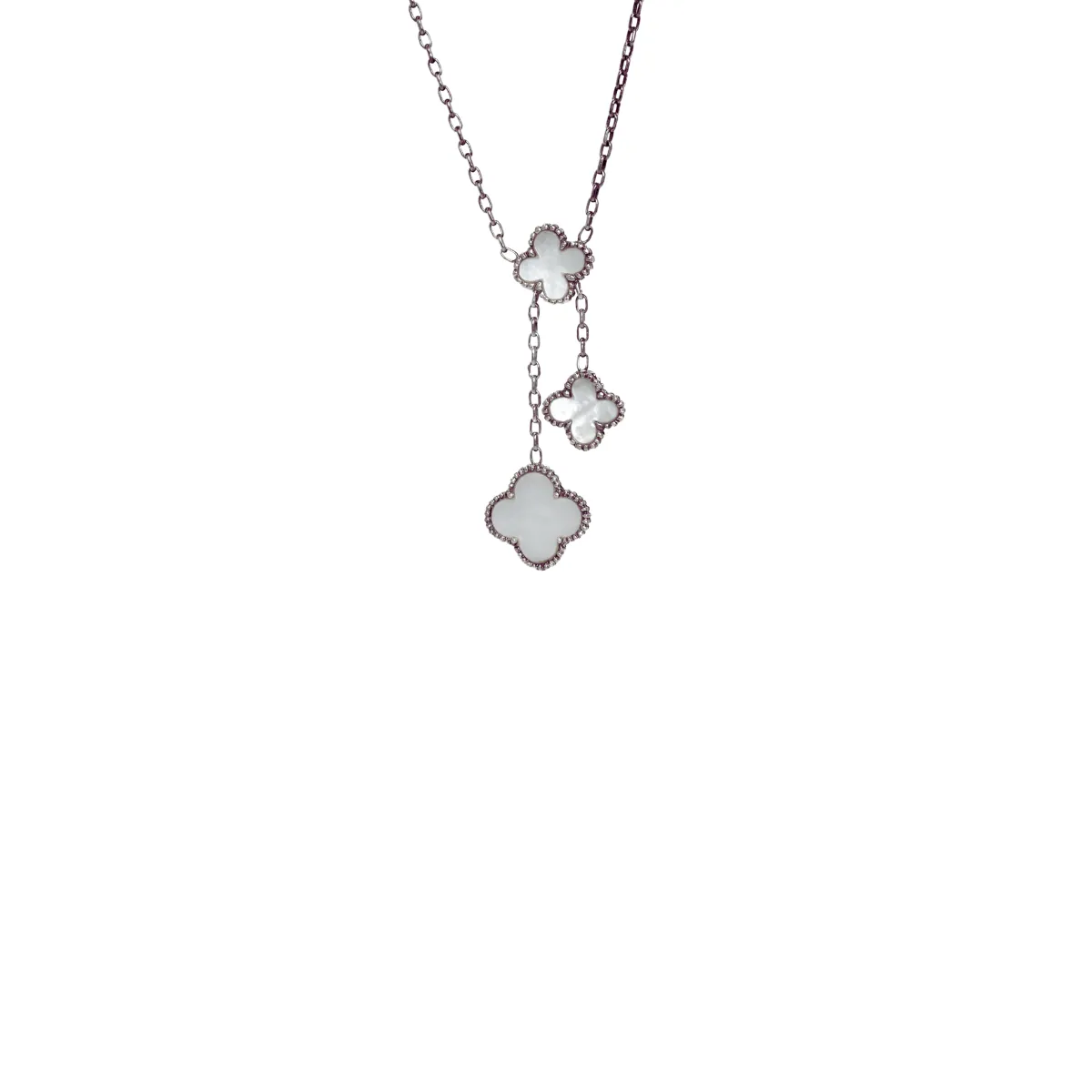 Sterling Silver and Mother of Pearl Clover Drop Necklace