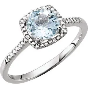 Sterling Silver Aquamarine & .01 CTW Diamond Ring Size 8