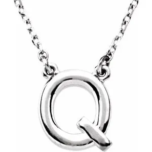 Sterling Silver Block Initial Q 16" Necklace