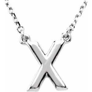 Sterling Silver Block Initial X 16" Necklace