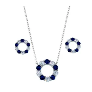 Sterling Silver Blue and Clear Cubic Zirconia Circle Necklace and Earring Set