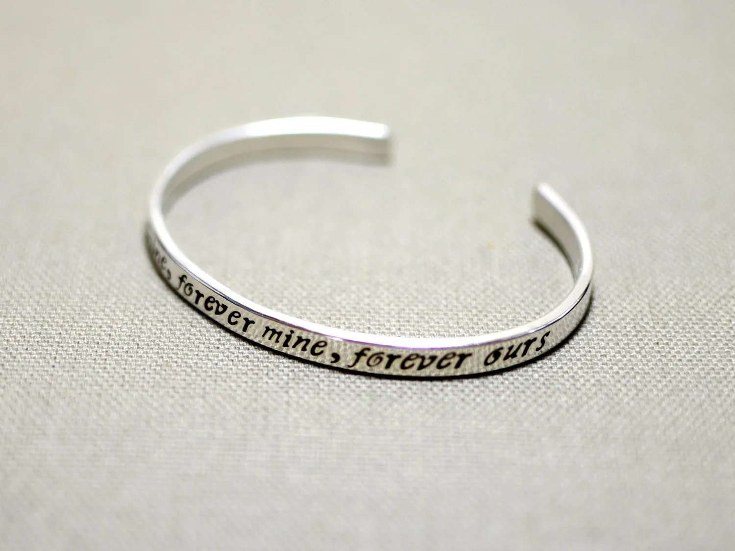 Sterling silver bracelet stamped with forever mine forever thine forever ours