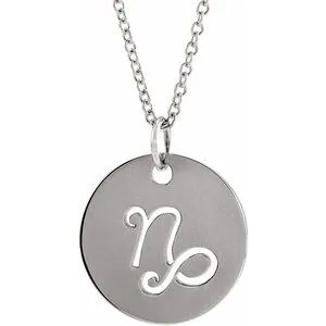 Sterling Silver Capricorn Zodiac Disc 16-18" Necklace