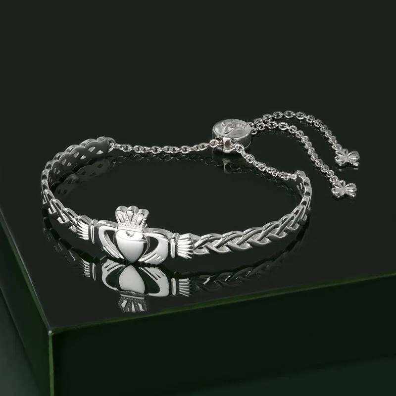 Sterling Silver Claddagh Draw String Bangle Bracelet S5888