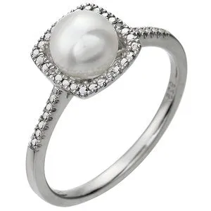 Sterling Silver Cultured Freshwater Pearl & .01 CTW Diamond Ring Size 8