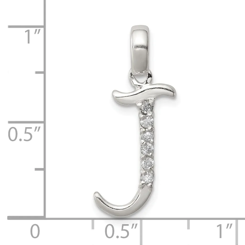 Sterling Silver CZ Initial J Charm Pendant