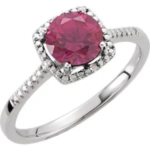 Sterling Silver Lab-Created Ruby & .01 CTW Diamond Ring Size 6