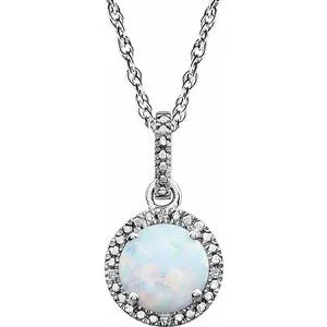 Sterling Silver Lab-Grown Opal & .01 CTW Diamond 18" Necklace