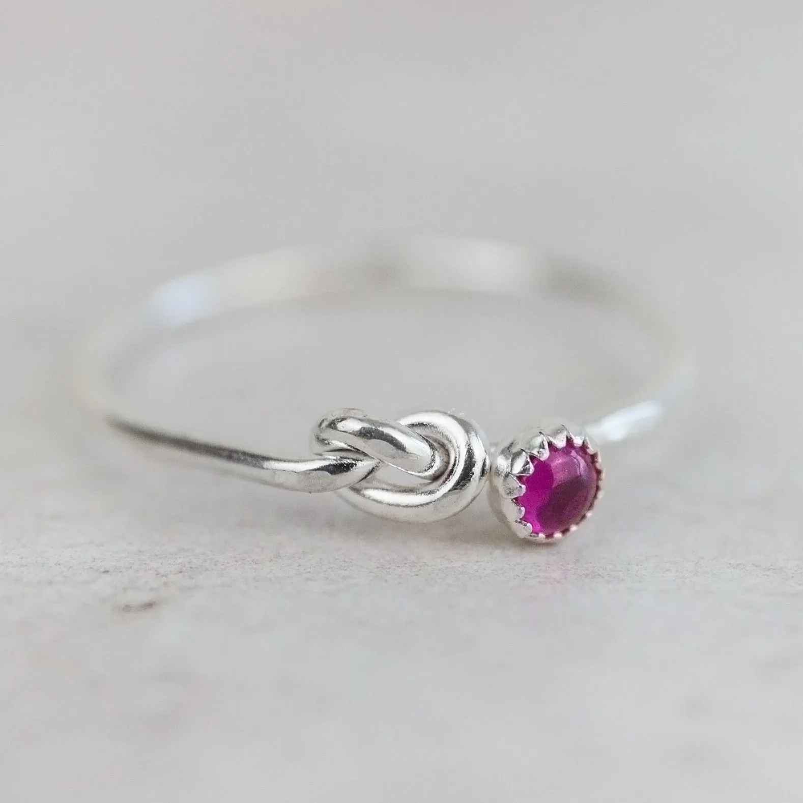Sterling Silver Love Knot Ring with Birthstones