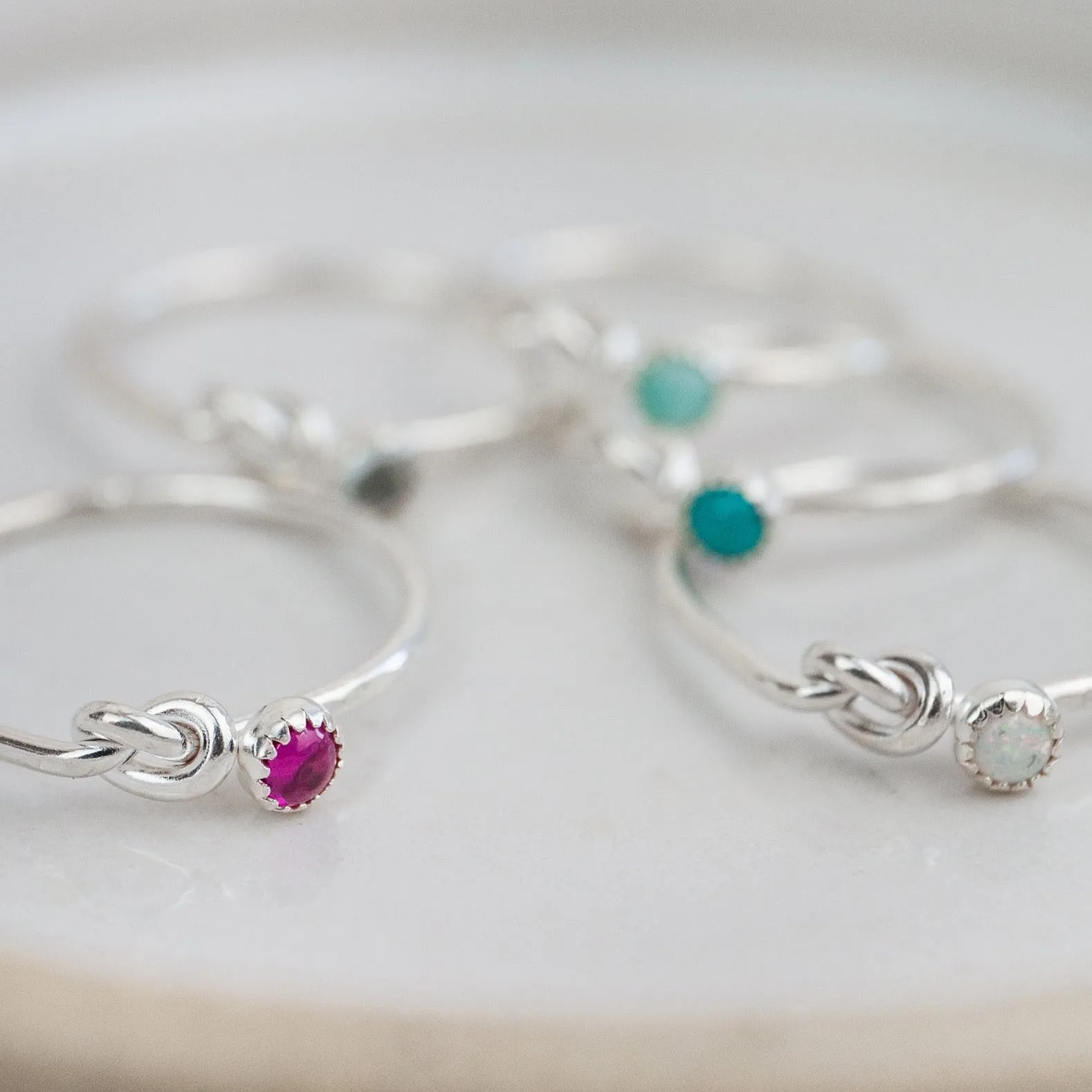 Sterling Silver Love Knot Ring with Birthstones