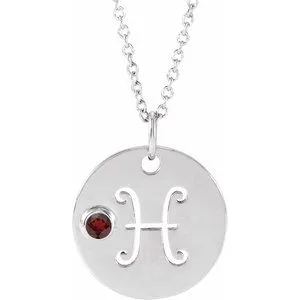 Sterling Silver Natural Mozambique Garnet Pisces Zodiac 16-18" Necklace
