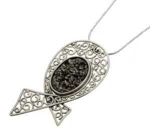 Sterling silver Necklace set a Druze Pendant stone  Designer Israeli jewelry