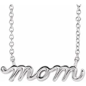 Sterling Silver Petite Mom Script 18" Necklace