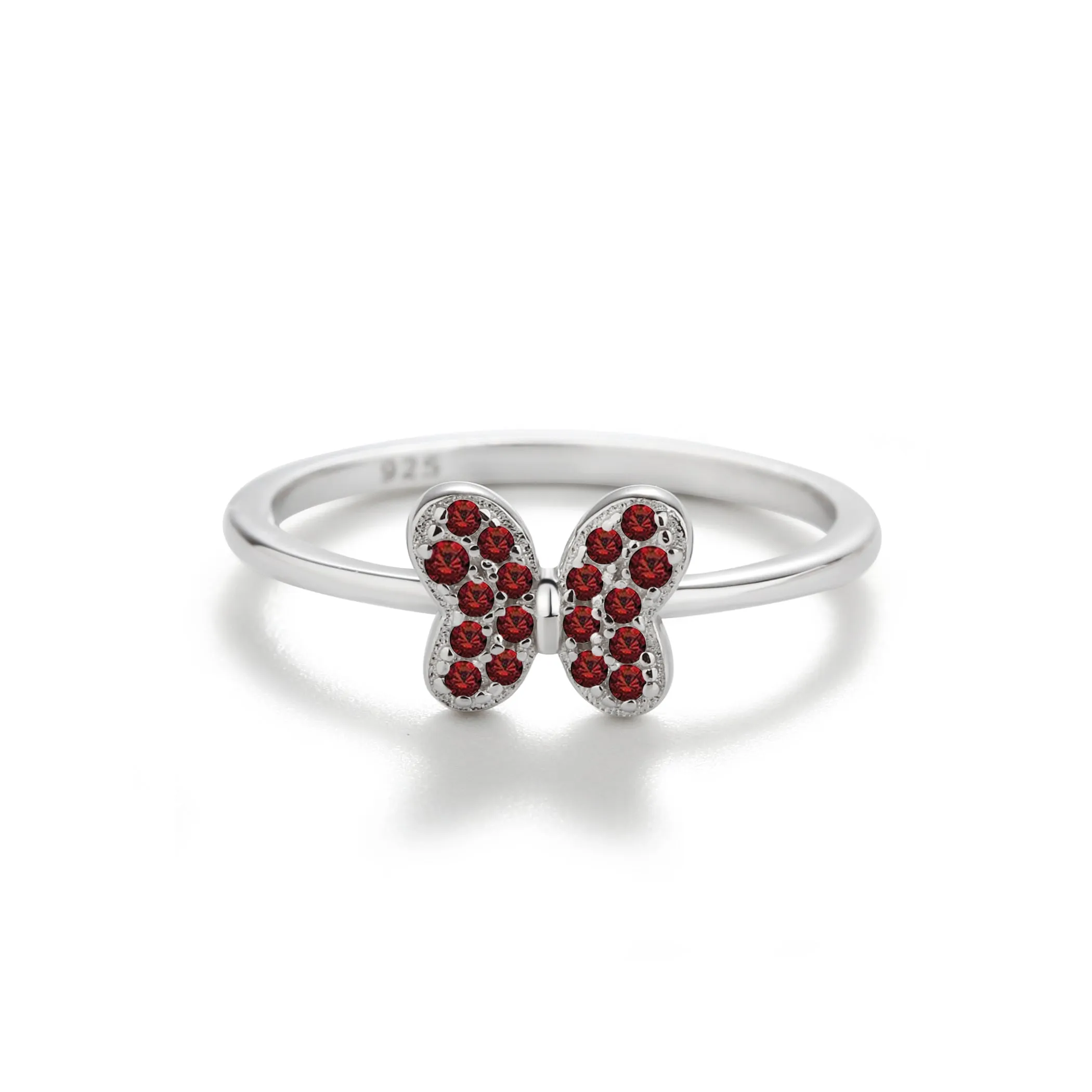 Sterling Silver Pink Butterfly Ring with CZs for Kids