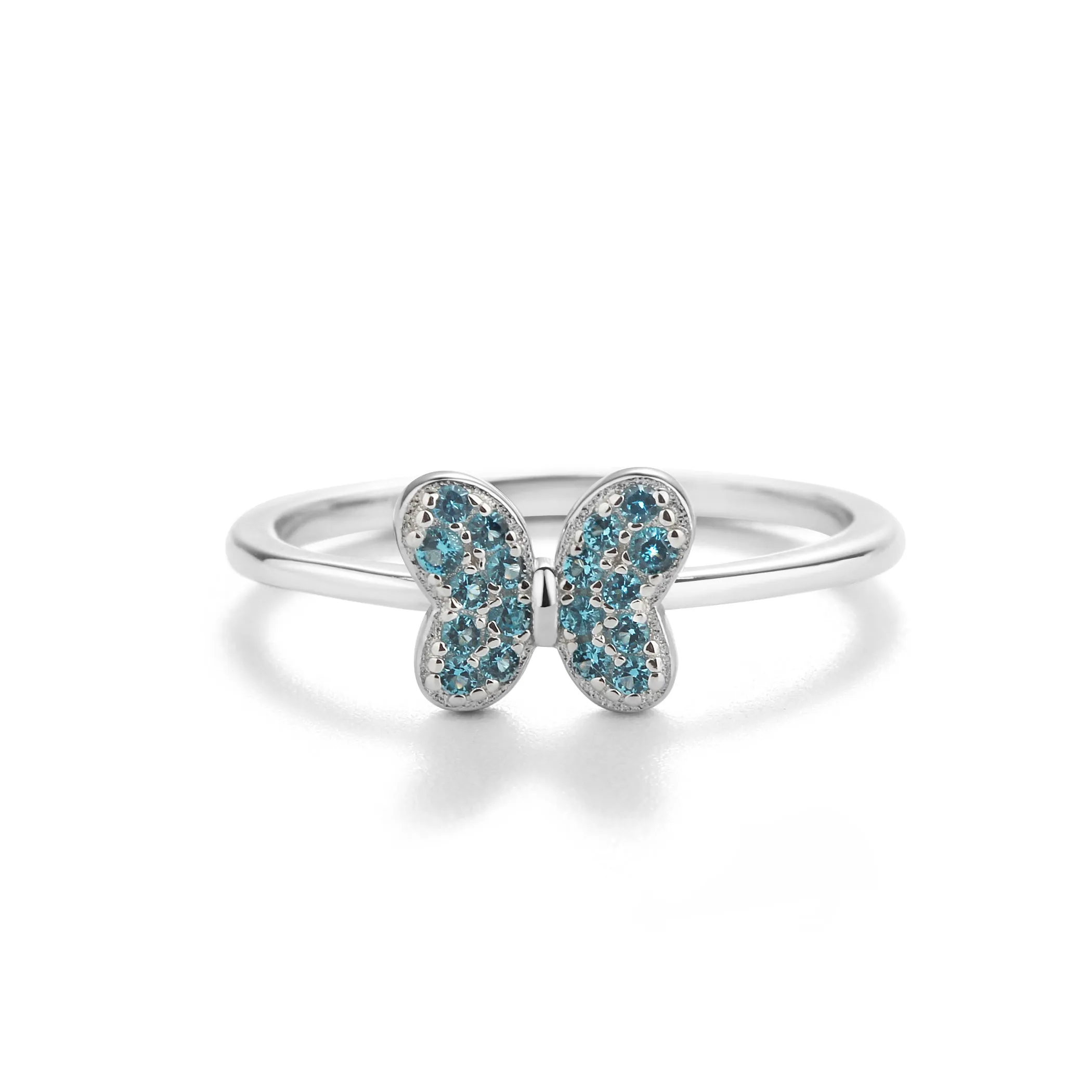 Sterling Silver Pink Butterfly Ring with CZs for Kids