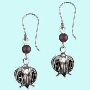 Sterling silver Pomegranate Earrings Filigree  with a gemstone bead