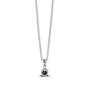 Sterling Silver Rhodium Plated Halo CZ January Birthstone Necklace