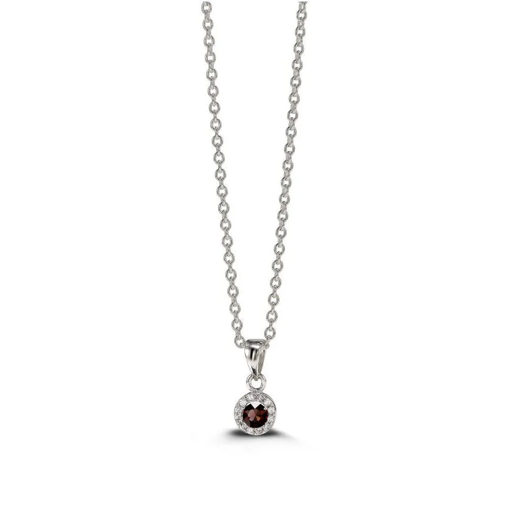 Sterling Silver Rhodium Plated Halo CZ January Birthstone Necklace