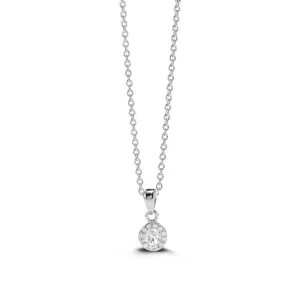 Sterling Silver Rhodium Plated Halo CZ Necklace