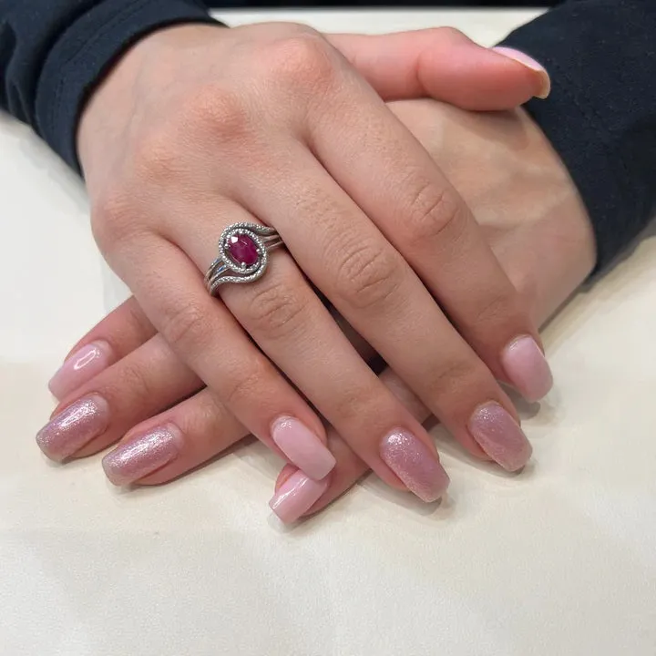 Sterling Silver Rhodium Plated July Birthstone Ruby and Diamond Ring