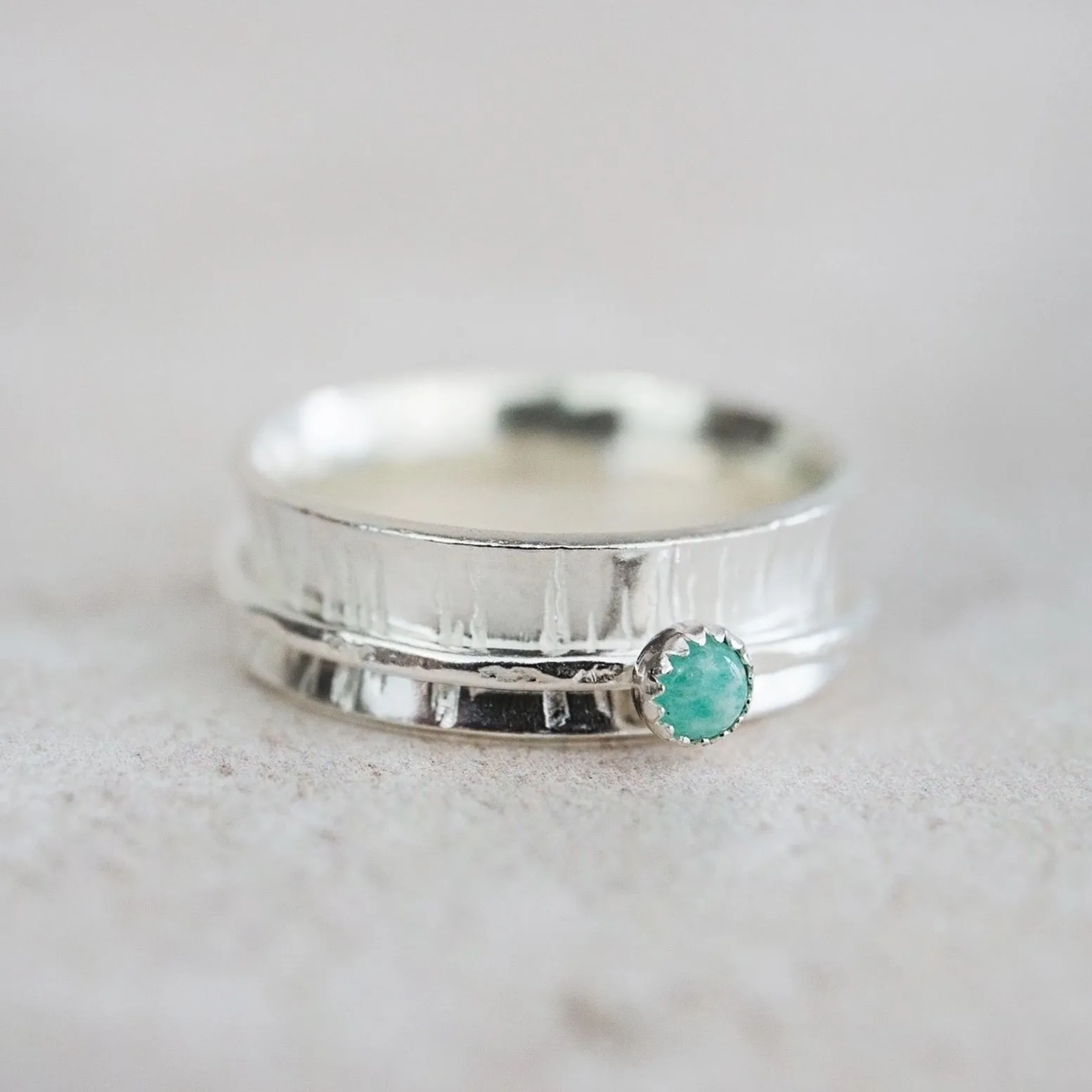 Sterling Silver Semi Precious Birthstone Spinner Ring