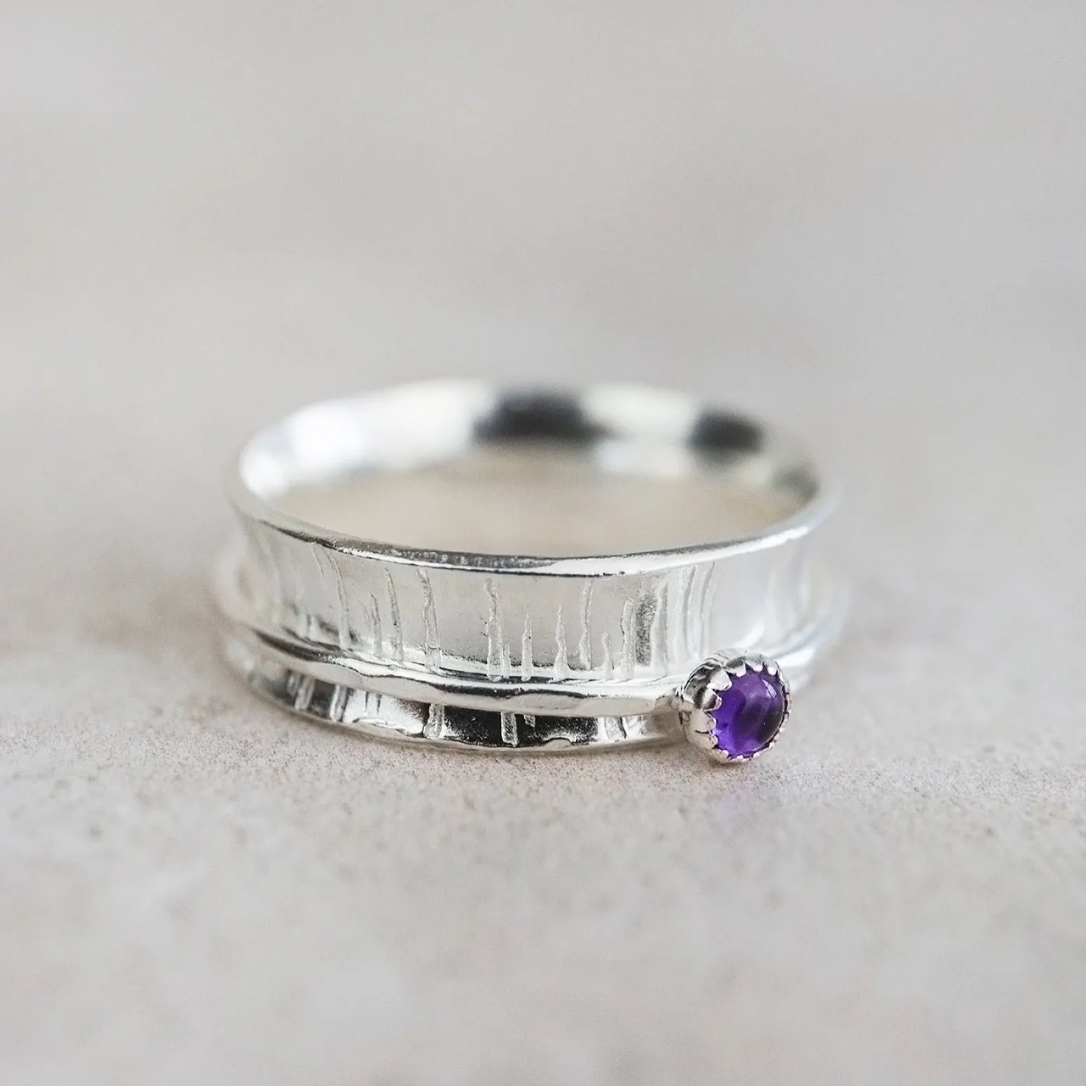 Sterling Silver Semi Precious Birthstone Spinner Ring