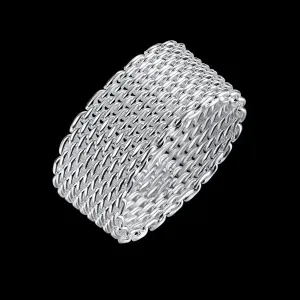 Sterling Silver Simple Net Rings lady fine Jewelry for Women men