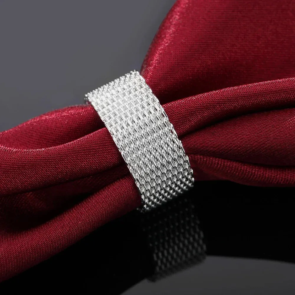 Sterling Silver Simple Net Rings lady fine Jewelry for Women men